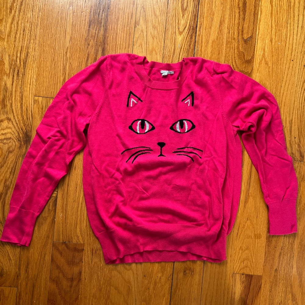 Halogen crew neck pink cat sweater size large
